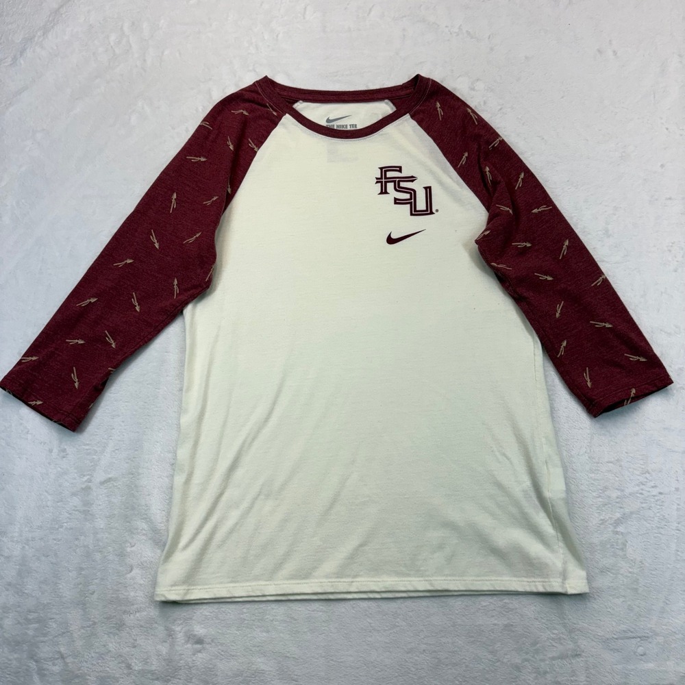Nike FSU Florida State Seminoles Raglan 3/4 Sleeve Spear Shirt Mens Medium Cream